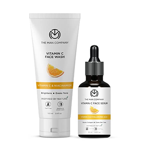 The Man Company Ultimate Vitamin C Face Care Kit with Face Wash & Face Serum | Boost Collagen | Glowing & Brightening Skin | Soft & Supple (2 Items in the set)
