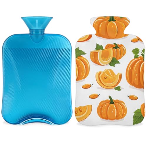 Hot Water Bottle with Soft Cover,2L Abstract Pumpkin Hot Water Bag for Hot and Cold Compress, Hand Feet Warmer, Graffiti Pumpkin Rubber Hot or Cold Water Bottle Halloween Christmas Decorations