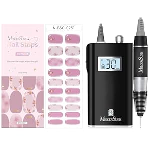 MelodySusie Semi Cured Gel Nail Strips (Pink Petals) with MelodySusie Professional Rechargeable 30000 RPM Nail Drill