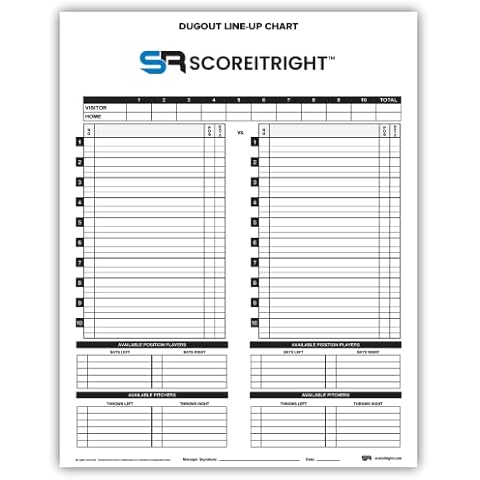 Score It Right Baseball and Softball Dugout Line-Up Chart – Fully Customizable Softball/Baseball Chart – 32-Pack Personalized Line-Up Sheets – 11 x 14-inch Large Thick Cardstock Charts – 11 x 14-inch Cover