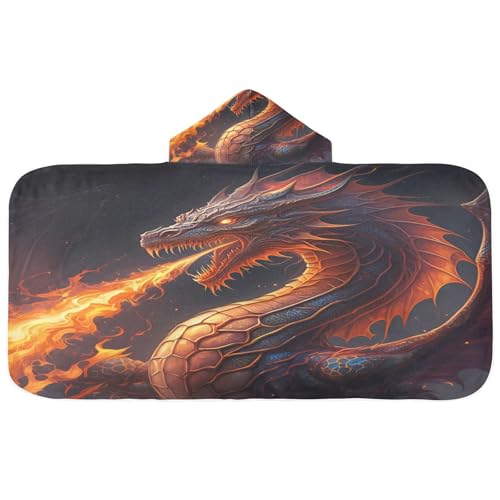 Nesatuwa Hooded Towel for Kids,Fiery Dragon Kids Beach Bath Towels Soft Absorbent Quick Dry Poncho Towel for Girls Boys