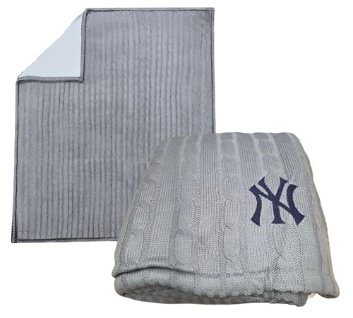 Northwest MLB Cable Knit Sweater Sherpa Throw Blanket 50 x 60 (New York Yankees)
