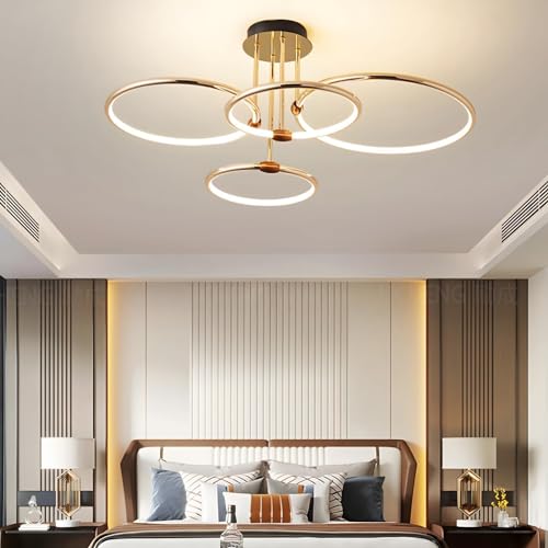Lustre Ø75cm à Intensité Variable Suspension LED Dorée 85W Éclairage Ajustable Chambre - 2