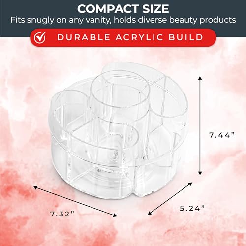 Image of Masirs Small 360 Rotating Makeup Organizer - Mini Yet Spacious Cosmetic Storage Solution with Multiple Compartments - The Perfect Spinning Make-Up Caddy for Vanity or Bathroom Counter (Round - Clear)