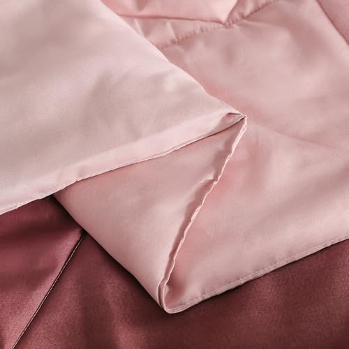 Image of Ac Comforter Single Bed Ombre with Satin Finish 240 GSM - Reversible AC Comforter - Peach & Red Comforter Quilt Duvet Dohar Blanket for Summer 150 x 225cm
