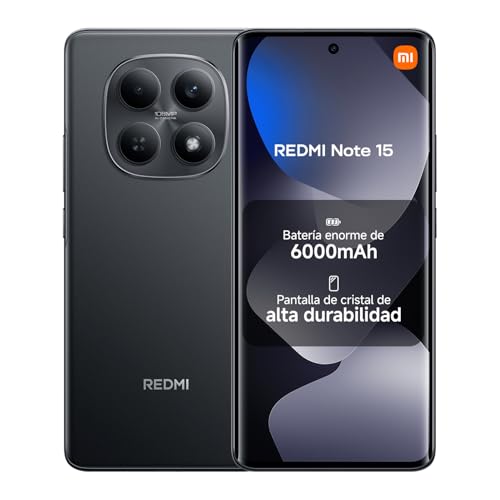 XIAOMI REDMI Note 15 – Smartphone de 6+128GB, Pantalla AMOLED FHD+ de 6,77″, MediaTek Helio G100-Ultra, cámara de 108MP, batería de 6000 mAh, Cargador no Incluido, Negro (Versión ES)
