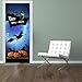 DNFurniture 3D Door Art, Removable Door Decals,Halloween Blue Style Cartoon Witch Pumpkin Head 77X200Cm Self-Adhesive Door Mural, Door Sticker For Room Décor, Child Boy Girl Art Door Wall Stickers Mur