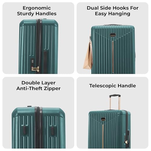 Image of Midnight Voyager Check-in Large 76cm | Trolley Bag Hard Case Polycarbonate, 4 Wheels 360 Degree Wheeling System Luggage, Suitcase for Travel, with Front Laptop Access (Moss Green)