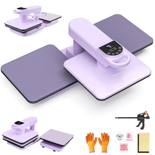 Whubefy Dual Auto Heat Press Machine 15x15, 360° Swing Away Smart T-Shirt Printing W/Auto Release &...