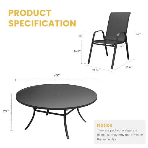 Image of VICLLAX Outdoor Dining Set for 10, All Weather Metal 11 Pieces Patio Set-63 Round Outdoor Table and Stackable Chairs for Lawn Garden and Backyard, Black Tabletop