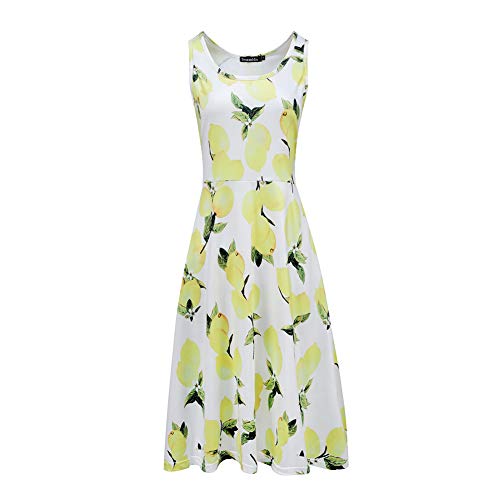 Seamido Ärmelloses Sommerkleid Damen Blumen Tank Strandkleid Ausgestelltes Trägerkleid Knielang (Gelb b, XX-Large) Cover