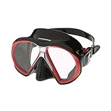 ATOMIC AQUATICS SubFrame Scuba Diving Mask with UltraClear Lenses | Durable Indestructible Two-Window Swimming Mask for Snorkeling, Regular Fit, Black/Red