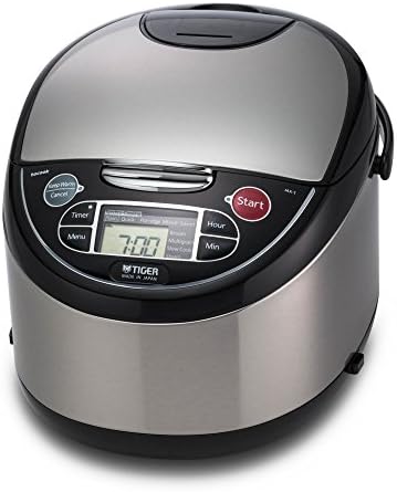 Tiger JAX-T18U-K 10-Cup (Uncooked) Micom Rice Cooker with Food Steamer & Slow Cooker, Stainless Steel Black