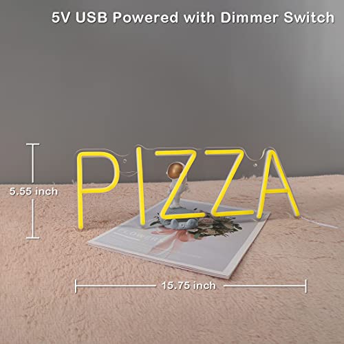 Image of Planzo Pizza Neon Sign LED Light Kitchen Restaurant Bar Wall Decor Yellow | Business Coffee Shop Store Pub Advertising, Window Display, Bedroom Kid Room Dining Room Party Wall Sign Decor, 15.75 inchx5.55 inch