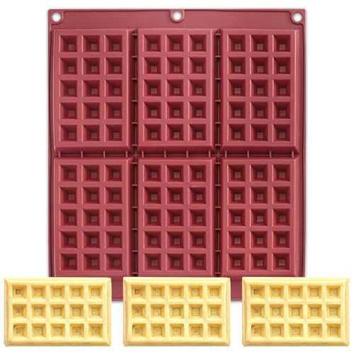 Butabeishy Moule à gaufres en silicone pour 6 gaufres belges - Anti-adhésif - Pour four et Airfryer - 30 x 25 cm - Rouge