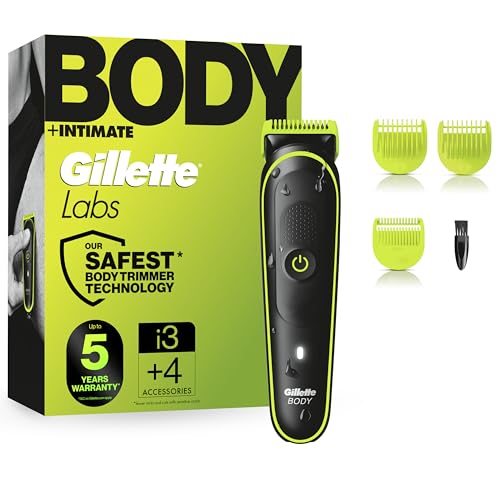 Gillette Labs Body + Intimate Tondeuse Homme i3, Tondeuse Corps Et Zone Intime, Etanche, Dotée De La Technologie SkinFirst, Coffret Homme Avec 2 Sabots Dont Un Pour...