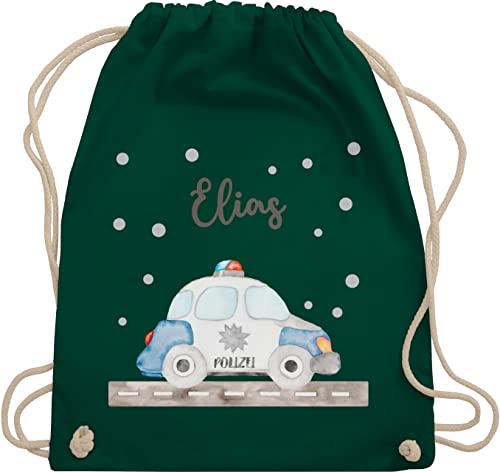 Turnbeutel Rucksack - Polizei Blaulicht Bundespolizei Polizeiauto Polizist - Unisize - Dunkelgrün - kindergarten polizisten name sportbeutel junge polizistin auto tasche für kinder stofftasche