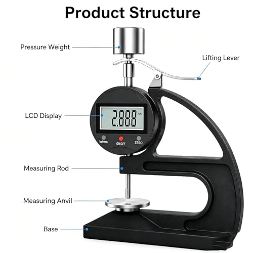 Calibrador digital de espesores 0-12.7mm con medidor de alta precisión, resolución 0.001mm y pantalla LCD para goma, plástico, papel, cuero y láminas metálicas miniatura 6