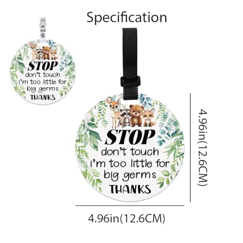 Image of 2 Pack Do Not Touch Signs Stroller Tag Greenery No Touching Car Seat Cute Animals Theme Stop No Touching Safety Sign for Family PVC Seat Sign Signs-Stroller Tag 5 Inches