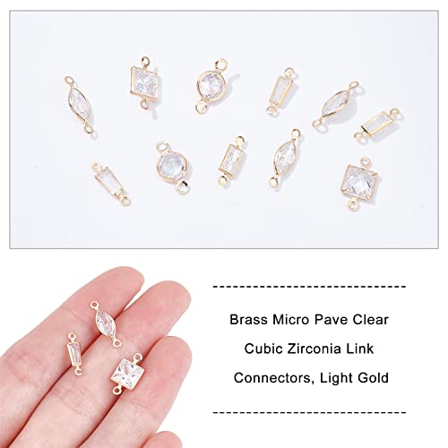 NBEADS 60 Pcs 6 Styles Brass Micro Pave Clear Cubic Zirconia Links - Image 3