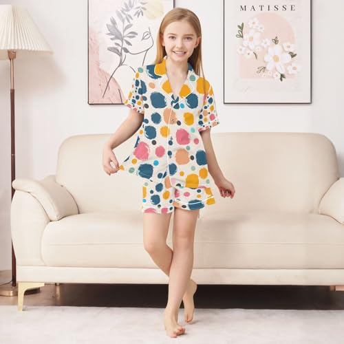 senya Polka Dots Colorful Satin Summer Pajama Sets Silk Short Sleeve Button Down Sleepwear4