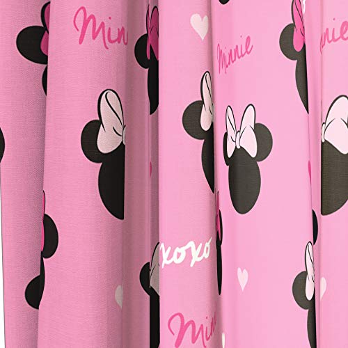 Image of Jay Franco Disney Minnie Mouse Hearts N Love 63 inch inch Drapes - Beautiful Room Decor & Easy Set Up, Bedding - Curtains Include 2 Tiebacks, 4 Piece Set (Official Disney Product)