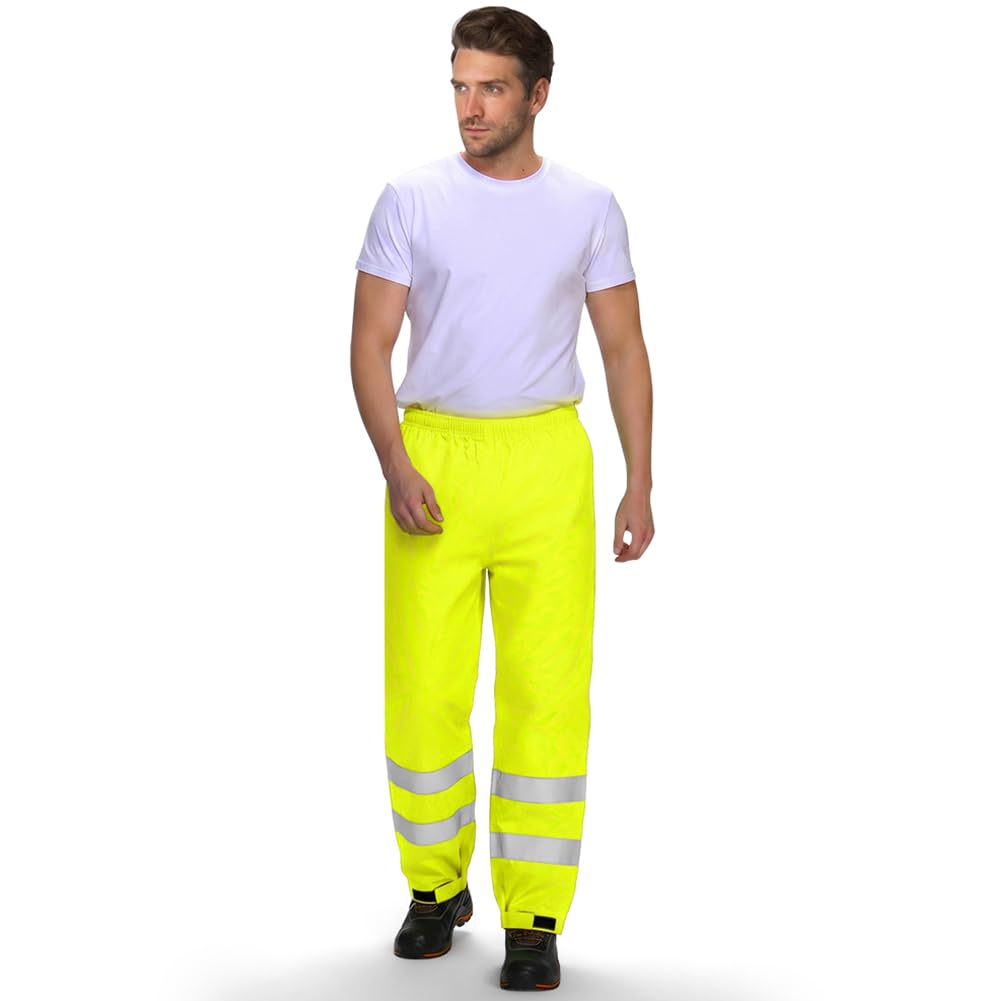 AUYAO Spodnie o wysokiej widoczności, dwuwarstwowe spodnie przeciwdeszczowe Hi-Vis, odblaskowe i wodoodporne spodnie przeciwdeszczowe, męskie i damskie spodnie robocze na zewnątrz