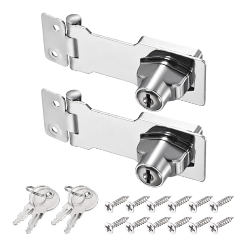 Image of PATIKIL Keyed Hasp Locks, 2 Pack 3 Inch Twist Knob Locking Hasp Zinc Alloy Safety Hasp Latches with Keys Keyed Alike for Cabinet Small Door, Silver