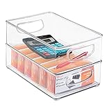 mDesign Small Plastic Office Storage Container Bins with Handles for Organization in Filing Cabinet, Closet Shelf, or Desk Drawers, Organizer for Notes, Pens, Pencils, and Staples - 2 Pack - Clear