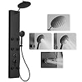 BATHLAVISH Black Shower Tower 304 Stainless Steel Shower Panels System with 8-inch Rainfall Shower 4 Rain Massage Body Jets for Home Hotel Resort Bathroom Lavatory Wash