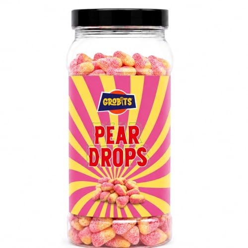 GROBITS - Pear Drops Jar 645g Classic Retro Hard Sweets Traditional Fruity Candy Mix in Bulk Jar for Sharing Parties Sweet Tables & Gifts Loved by Kids & Adults