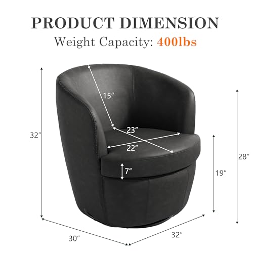 Sillón Barrel Giratorio Negro Cuero Sintético miniatura 2
