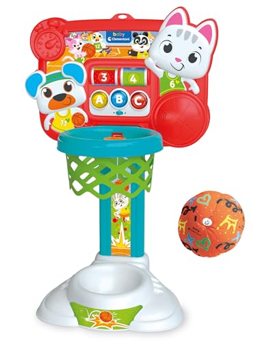 Clementoni | Mon Premier Panier de Basket Interactif Bébé 18 Mois+ | Baby Lettres, Chiffres, Sons & Lumières | Ballon Lavable | Réglable & Accrochable |...