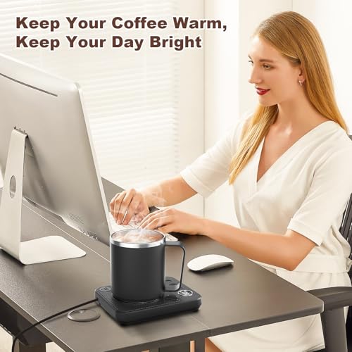 Image of Felibeaco 16oz Heated Coffee Mug with Flat Bottom for Rapid Heating, Stainless Steel Heated Coffee Cup Suitable for Different Coffee Mug Warmer /Heaters, Heated Mug /Cup for Home and Office Desk,Black