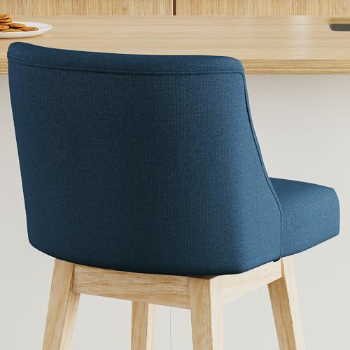 Image of Swivel Counter Height Bar Stools Set of 4, Modern Fabric Swivel Barstools with Contoured Back and Solid Wood Legs, Upholstered Counter Stool Bar Chairs for Kitchen Island, Home Bar, Blue