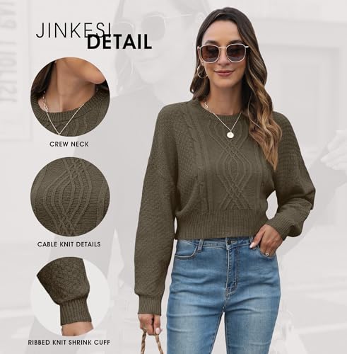 JINKESI Women's Crewneck Long Sleeve Cropped Sweater 2024 Fall Trendy Casual Soft Ribbed Knit Pullover Jumper Tops3