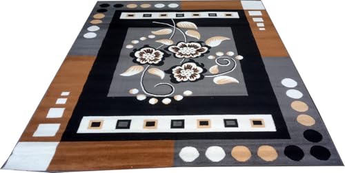 Image of Floral Design Acrylic Polyester Carpet for Living Room 5X7 Feet Color Grey and Black(150X210Cm), Large Rectangle