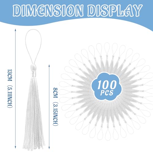 Image of 100 Pcs Bookmark Tassels Bulk White Soft Craft Silky Handmade Mini Tassels for Jewelry Making with Loops for DIY Craft Accessory Dress Decoration