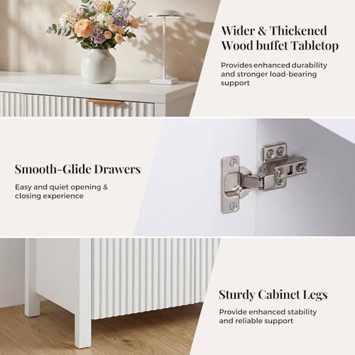 Image of Panana 2-Door 2-Drawer Storage Cabinet, Farmhouse Ribbed Style Sideboard for Kitchen, Living Room, Entryway (White)