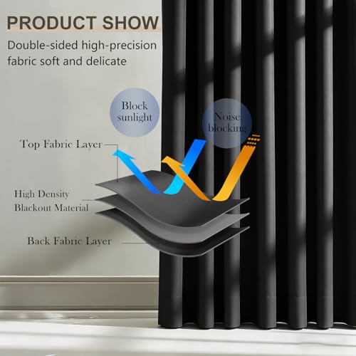 Image of Room Divider Curtains, Blackout Ceiling Track Curtains with Hooks Wall Dividers for Bedroom Living Room Separation Office Privacy Partition, Noise Reduction, W100 x L84 Inch,1 Panel, Black