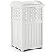 Suncast 33 Gallon Hideaway Trash Can for Patio - Resin Outdoor Trash with Lid - Use in Backyard, Deck, or Patio - White