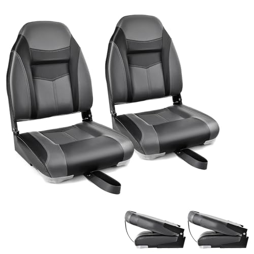 GOPLUS Lot de 2 Siège de Bateau 1PC Siège de Pêche Pliable avec Coussin Rembourré Doux et Coutures Renforcées, Design Ergonomique Capacité 115KG pour...