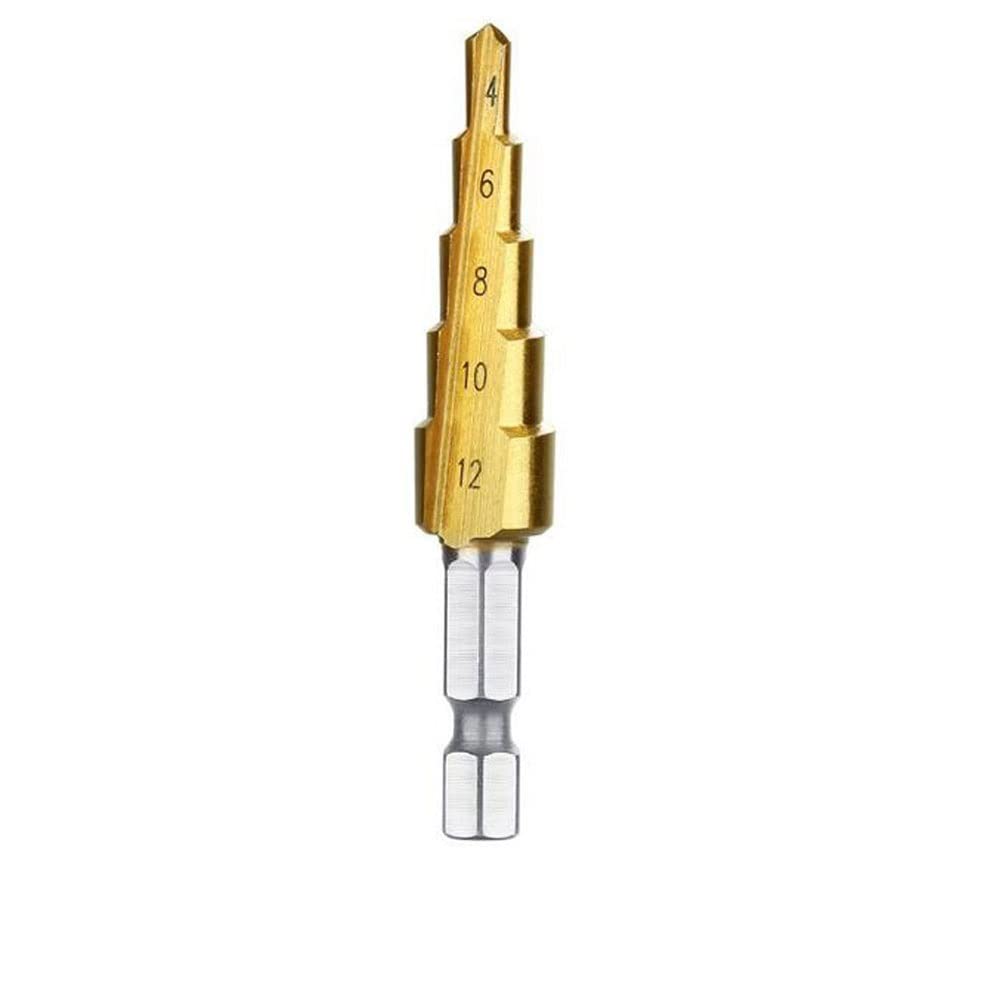 1 pieza Brocas escalonadas de titanio HSS Herramientas de corte de cono Herramientas de carpintería Accesorios Broca de metal para madera 3-12 3-13 4-12 4-20 4-22 mm 4-32 mm (Size : 4-32mm Hexagon)