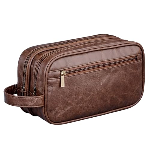 Amexo Neceser para Viaje Neceser Hombre Piel Impermeabile Bolsa de Aseo Hombre Bolsa de Afeitado Resistente Al Agua Accesorios de artículos de tocador Marrón