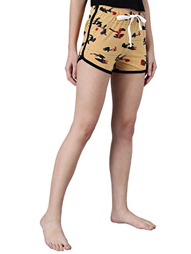 Image of KOTTY Yellow Printed Women Night Shorts (Yellow-32)