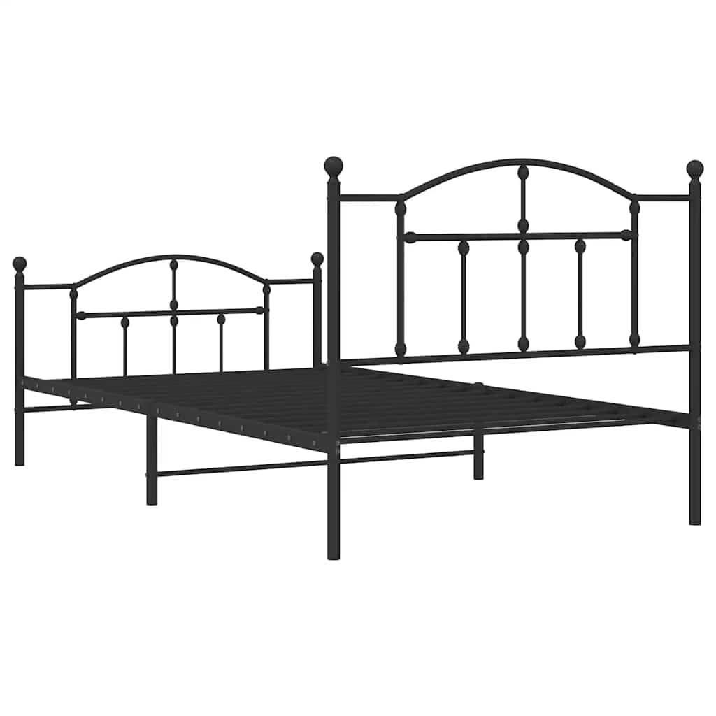 vidaXL Bettgestell, Bettrahmen mit Kopfteil Fußteil, Metallbett Bett mit Lattenrost, Einzelbett Gästebett Schlafzimmer, Metall Schwarz 100x200cm
