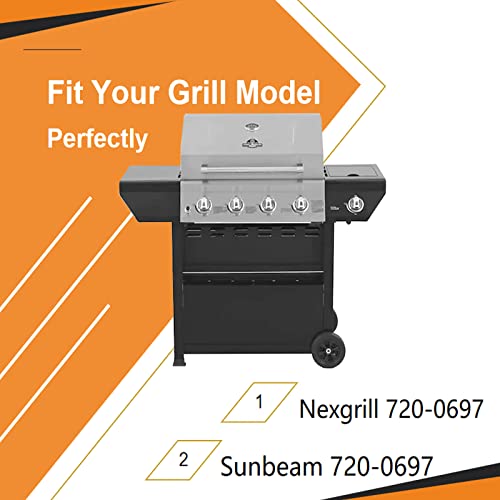 Hisencn Grill Replacement Parts For Nexgrill 720-0697, For Grill Master 720-0697, For Sunbeam 720-0697 Grill Burners Tube, Porcelain Steel Heat Plates, Temp Gauge/Heat Indicator 22551, 4-Pack #TOP5