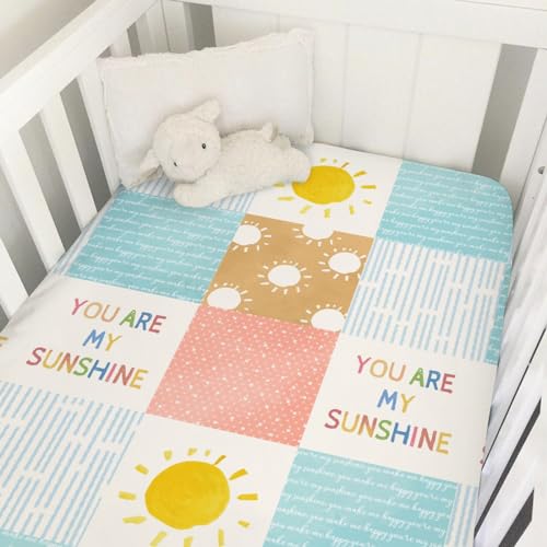 Image of Colorful Boho Sun Baby Crib Sheet 52''x28'' Cute Sunshine Stripes Stretchy Fitted Mattress Sheets for Boy Girl Letters Quote Nursery Toddler Bed Sheets for Standard and Toddler Mattress