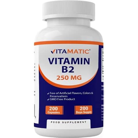 Vitamatic Vitamin B2 Riboflavin 250 mg 200 Capsules - Non GMO - Gluten Free - 200 Days Supply Cover