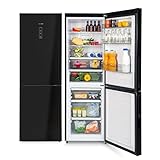 UNIVERSALBLUE Frigorífico Combi 185 cm Cristal Negro Sistema No Frost | Nevera de Diseno con congelador Silenciosa | Capacidad Total 320L | Subida + INSTALACION Gratis